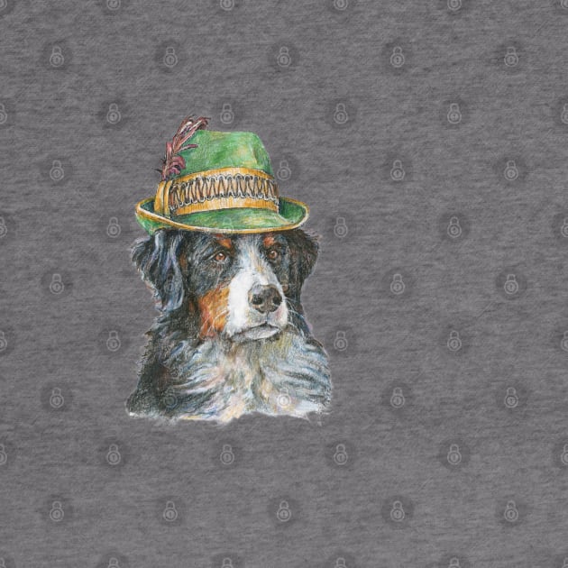 Bernese Mountain Dog in Traditional Green Alpine Hat by Prairie Dog Print